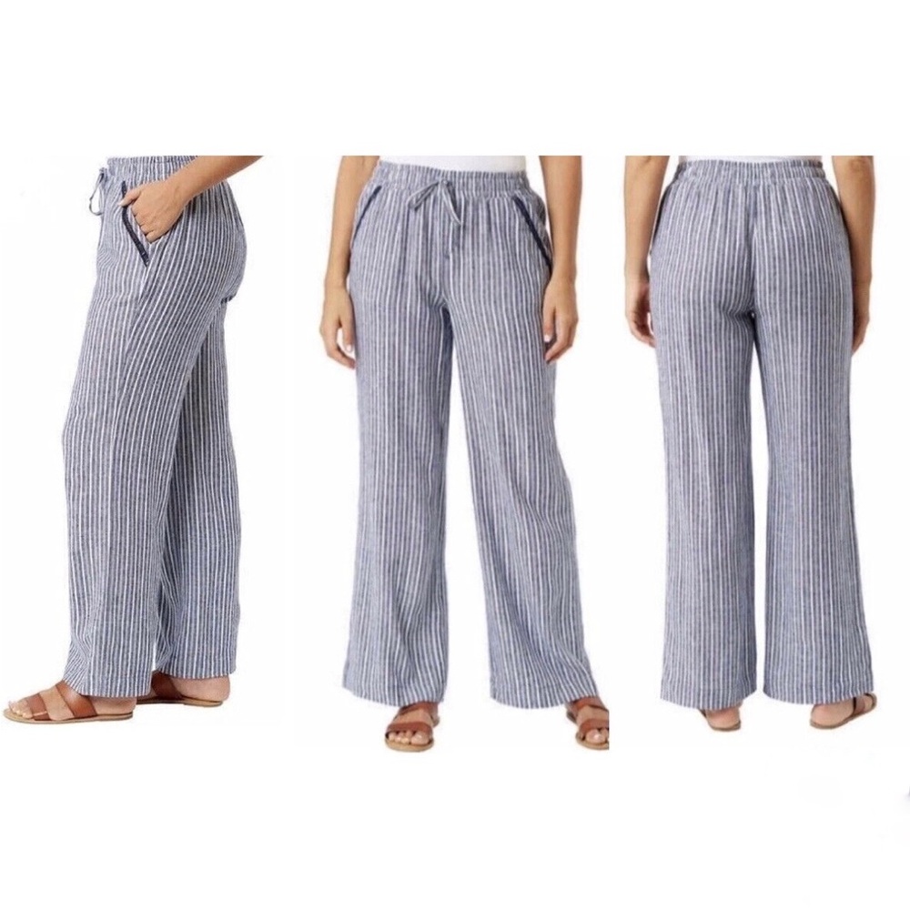 Briggs Wide Leg Pants Linen Blend High Waist Plus Size XL Coastal Grannycore